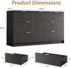MAISONARIA Black 7 Drawer Dresser for Bedroom, 55.9" Wide Modern Fluted Dresser with Gold Metal Handles, Wide Chest of Drawers for Bedroom, Living Room, Entryway, Hallway - Image 2