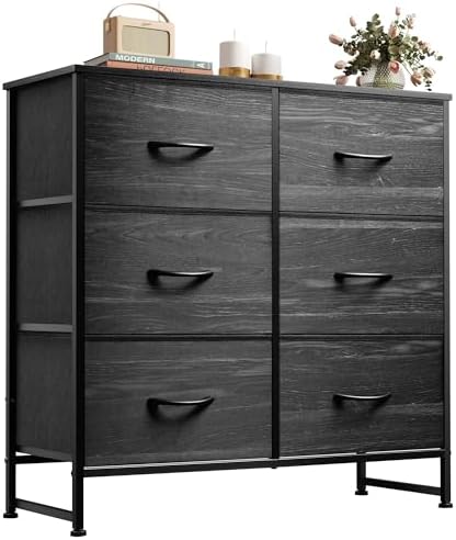 WLIVE Dresser for Bedroom with 6 Drawers, Charcoal Black Wood Grain Print by WLIVE