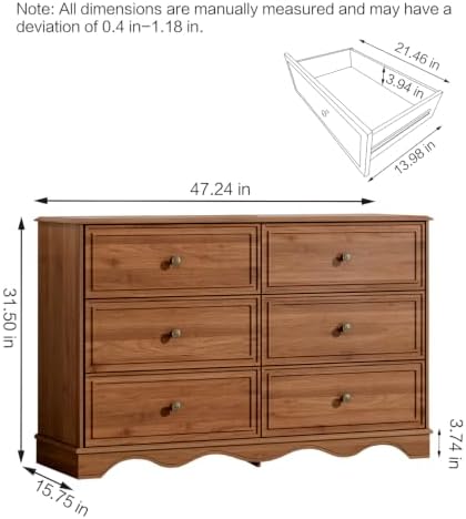 Chrangmay Modern Chest of Drawers with 6 Drawers,Deep Drawers,Clothes Organizer,Large Storage Cabinet for Living Room, Bedroom,Hallway,with Anti-Tipping Device, Mocha - Image 3