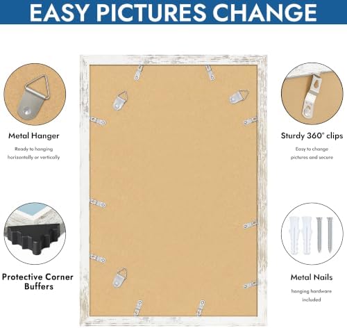 Hongkee 12x18 Picture Frame Set of 4,12x18 Distressed White Wood,Mat 8.5x11 - Image 5