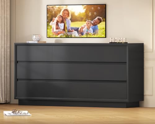 TEENFON 63" Dresser for Bedroom with 9 Drawers, Black Dresser with Metal Slide, Bedroom Dressers, Wood Dressers & Chests of Drawers for Bedroom, Hallway, Black - Image 5