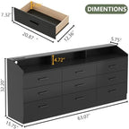 9 Drawers Dresser for Bedroom with Power Outlet,Modern Dresser w/ LED Light - Image 2