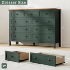 Tradare Dresser for Bedoom, Modern Chest of Drawers, Wood 9 Drawer Dresser with Metal Handles, Storage Organizer Wide Dressers for Living Room, Hallway, Entryway, Green - Image 2