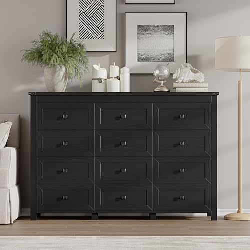 BORNOON 12-Drawer Dresser, Modern Wooden Storage Chest of Drawers, Dresser TV Stand, Wood Drawer Organizer with Metal Handles for Bedroom, Living Room, Hallway - Image 3