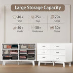 Xixini Dresser for Bedroom, 6 Drawer Wide Modern Chest of Drawers with X-Shaped Sturdy Base, Wood Double Dresser Closet Clothes Storage Organizer, Wooden TV Stand for Living Room, Hallway, White - Image 3