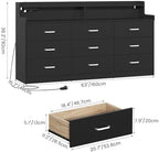 Bigbiglife 9 Drawer Dresser with Built in Power Outlet and LED Light, Modern Chest of Drawers for Bedroom, Triple Wide Drawer Organizer Cabinet for Living Room, Entryway, Hallway, Black - Image 2