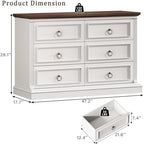 HUAHUU Farmhouse 6 Drawer Dresser for Bedroom, 47" Wide Chest of Drawers with Roman Column, White Wood Dresser with Antique Bronze Circle Handles, Storage Organizer for Living Room, Hallway, Entryway - Image 2
