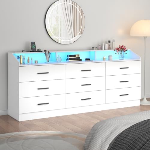 9 Drawers Dresser for Bedroom with Power Outlet,Modern Dresser w/ LED Light - Image 6