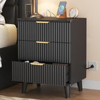 Lulive Wood 3 Drawers Dresser w/Charging Station, Modern Fluted Night Stand by Lulive