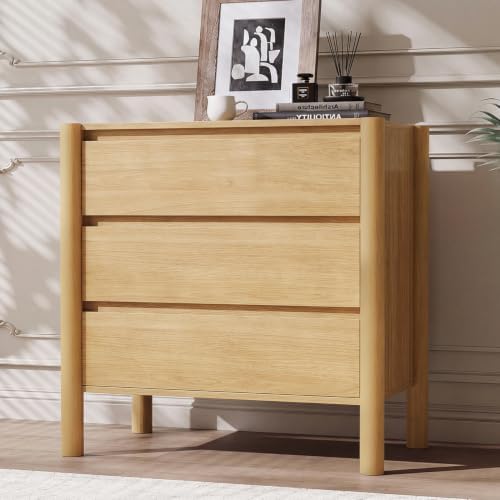 CHUWELL 27.6" Wide Oak 3 Drawer Dresser for Bedroom with Solid Wood Legs by CHUWELLStorageCabinet