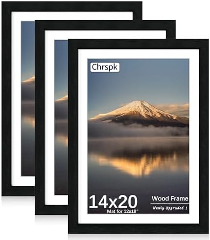14x20 Poster Frame, Black Wood Frame with 12x18 Mat, 3 Pack by Unknown