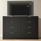 Black Dresser with 8 Drawer 55" Wide Fluted Dresser for Bedroom丨Double Drawer Dresser Modern Chest of Drawers with Gold Handle, Wood TV Stand for Bedroom, Living Room, Entryway, Black - Image 6