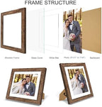 Hongkee 9x11 Picture Frame Set of 4, Made of Real Glass and Rustic Brown Frame - Display Picture 7x9 with Mat or 9x11 Without Mat, 9 by 11 Photo for Wall or Tabletop - Image 3