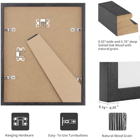 puthiac 5x7 Solid Oak Wood Picture Frame, Black, 1 Pack - Image 3