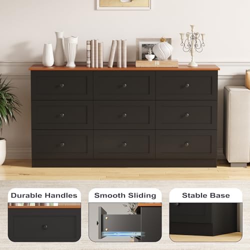 Furnify 9 Drawer Dresser, 59" Wide Dresser for Bedroom, Black - Image 5