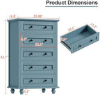 42.7'' Tall 5 Drawer Dresser for Bedroom, Vintage Blue Wood Storage Chest - Image 2