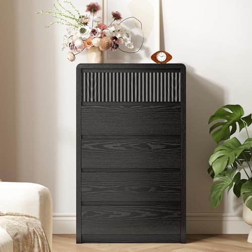 LYNSOM Black Fluted 5 Drawer Dresser for Bedroom, Curved Edge, 48" Tall - Image 3