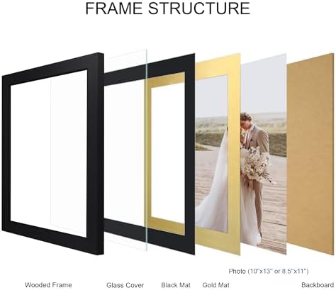 Hongkee 10x13 Picture Frame Set of 4, Made of Real Glass and Black Frame, 10 by 13 Photo for Wall or Tabletop - Display Picture 8.5x11 with Mat or 10x13 Without Mat - Image 3