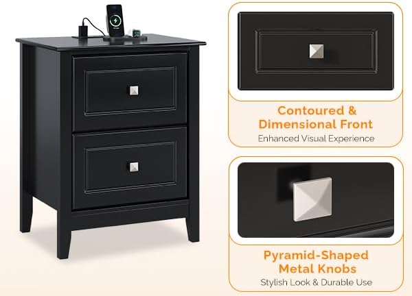 VINGLI 18.9" W Black Nightstand Set of 2 - Image 8
