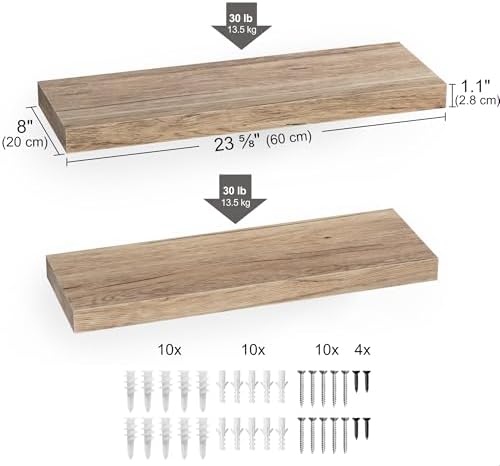 Ballucci Floating Shelf, 2-Pack 24" Natural Oak Floating Shelves for Wall, Wood Wall Shelf for Home Décor, Floating Shelves for Bathroom, Living Room, Bedroom, 8" Deep Wall Shelves - Image 3