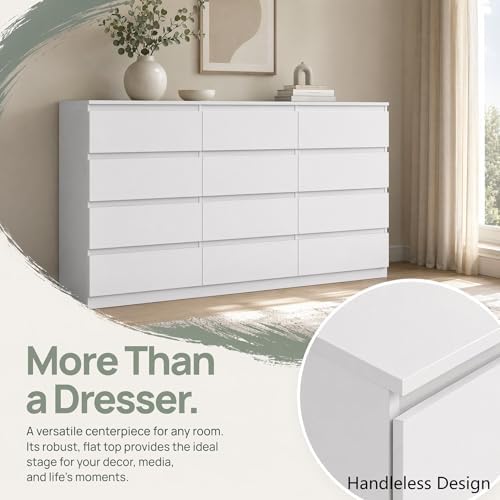 Spaco White 12 Drawer Dresser for Bedroom,Modern Long Deep Drawer Dresser,Wood Storage Chest of Drawer, Storage Organizer Drawers for Living Room - Image 5