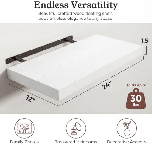 24" White Floating Shelves 12inch Deep Wall Shelf, Set of 2 - Image 2