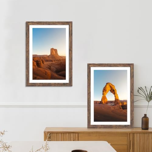 Hongkee 13x19 Picture Frame Set of 4, 13 x 19 Rustic Brown Wood(Mat 11x17) - Image 6