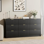 Furniway Black Dresser for Bedroom, Modern Dresser with 9 Drawers and Smooth Slides, Wide Chest of Drawers with Golden Handles for Bedroom, Living Room, Closet, 15.7" D x 63" W x 31.5" H - Image 6