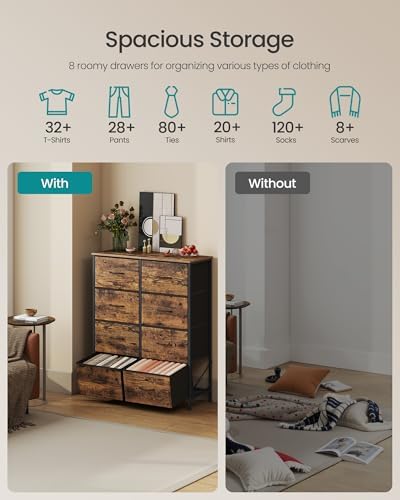 SONGMICS Dresser for Bedroom, Tall Dresser with 8 Fabric Drawers - Image 4