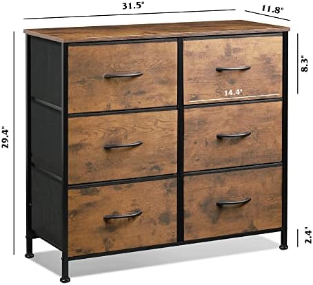 WLIVE Dresser for Bedroom with 6 Drawers, Rustic Brown Wood Grain Print - Image 3