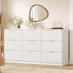 60.3" Wide Fluted 9 Drawer Dresser for Bedroom, White by NDOHCUO