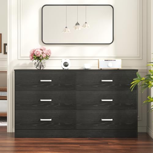 Bigbiglife Wood Dresser for Bedroom, 6 Drawer Double Dresser, Modern Chest of Drawers with Deep Drawers, Large Storage Organizer for Living Room, Closet (Black) - Image 3