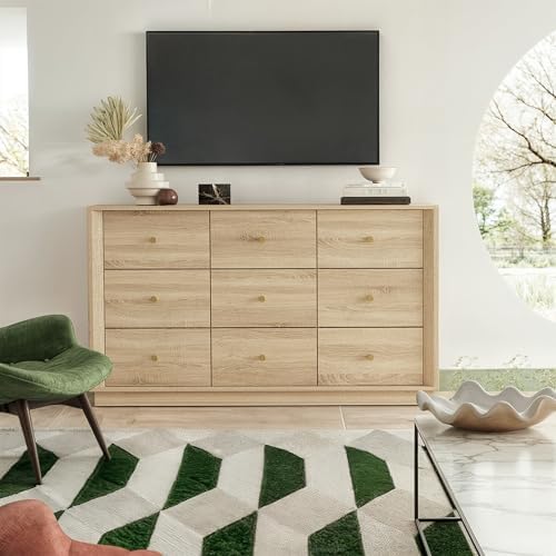 FORTUNETEC 55" Wide 9 Drawer Dresser for Bedroom, Oak - Image 6
