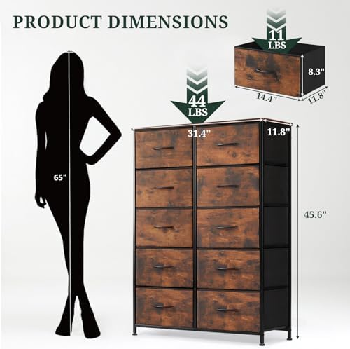 10-Drawer Dresser for Bedroom, Anti-Tip Tall Storage Organizer - Image 3