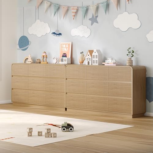 BORNOON Dresser for Bedroom with 9 Drawers, Fluted Chest of Drawers with Round Curved Corner, Hidden Handles, Modern Wood Storage Organizer for Bedroom, Nursery, Living Room - Image 6