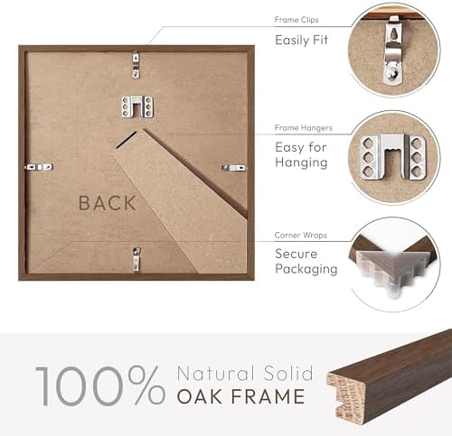 8x8 Picture Frames, Solid Oak Wood 8x8 photo Frame with Mat to 4x4 - Image 4