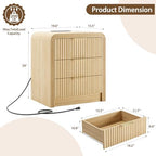 Decofy Fluted 3-Drawer Nightstand with Charging Station,Natural Oak - Image 2