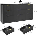Black Dresser with 9 Drawer 63" Wide Fluted Dresser for Bedroom丨Long Dresser Modern Chest of Drawers with Gold Handle, Wood TV Stand Storage Organizer for Bedroom, Living Room, Black - Image 2