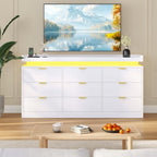 knoworld 9 Drawer Dresser for Bedroom, White Dresser with LED Lights and Power Outlet, Large Wooden Dressers Modern Chest of Drawers, Triple Wide 9 Drawer Dressers for Bedroom, Entryway, Hallway - Image 6
