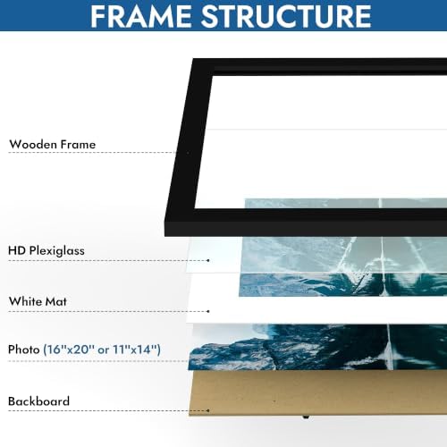 Hongkee 16x20 Frames Set of 4, 16 x 20 Black Wood Style(Mat 11x14) - Image 4