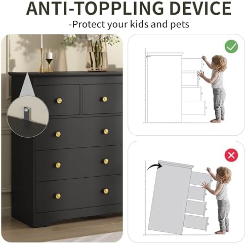 Black Dresser for Bedroom, 10 Drawer Dresser with Large Drawers, 55 Inch Wide Wood Chest for Living Room, Hallway - Image 6