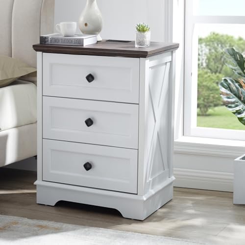 Farmhouse 3 Drawers Dresser for Bedroom,White Dresser with Charging Station - Image 6