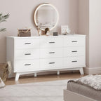Xixini Dresser for Bedroom, 9 Drawer Wide Modern Chest of Drawers with X-Shaped Sturdy Base, Wood Double Dresser Closet Clothes Storage Organizer, Wooden TV Stand for Living Room, Hallway, White - Image 4