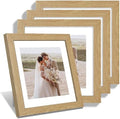 Hongkee 10x10 Picture Frame Set of 4, Made of Glass and Natural Oak Wooden Frame - Display Picture 8x8 with Mat or 10 x 10 Without Mat, 10 by 10 Photo for Wall or Tabletop by Hongkee