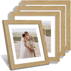 Hongkee 10x10 Picture Frame Set of 4, Made of Glass and Natural Oak Wooden Frame - Display Picture 8x8 with Mat or 10 x 10 Without Mat, 10 by 10 Photo for Wall or Tabletop by Hongkee