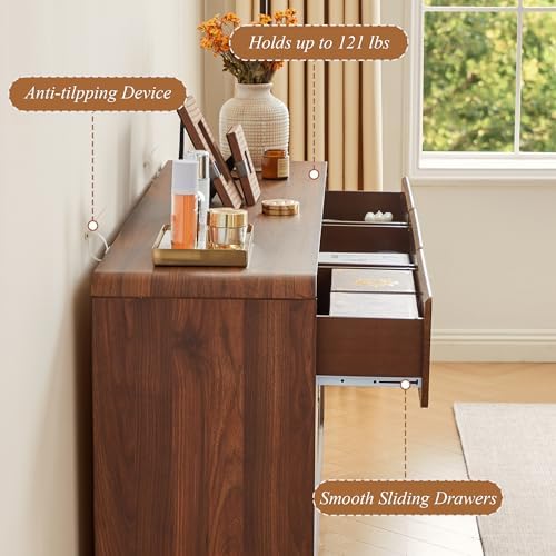 AVZEAR Modern 9 Drawer Dresser for Bedroom, 63" Wide Wooden Dresser Chest of Drawers, Handle Free & Curved Profile Design, Mid Century Closet Clothes Storage Organizer for Living Room, Walnut - Image 4