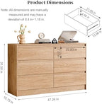 Chrangmay 6 Drawer Dresser,47.24" Wide Mid Century Chest of Drawers,Wooden Bedroom Drawer Dresser with 6 Storage Drawers for Bedroom,Living Room,with Anti-Tipping Device, Wood - Image 3