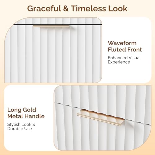 Bonnlo Fluted Dressers Chest of Drawers,57" Fluted Wide Modern Dresser with Metal Handle, Curved Profile Design, Wood Drawer Organizer for Bedroom, White - Image 3