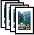 Hongkee 16x24 Frame Set of 4, 16 x 24 Black Wood Style(Mat 12x18) by Hongkee