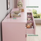 Pink 9 Drawer Dresser for Bedroom,Modern Wood Dressers & Chest of Drawers with No-Handle Design, Long Dressers for Closet Living Room,Nursery,Hallway (59.06 * 32.28 * 14.57 in) - Image 4
